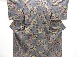 大特価品　雲に菊模様織り出し本場泥大島紬着物(5マルキ)